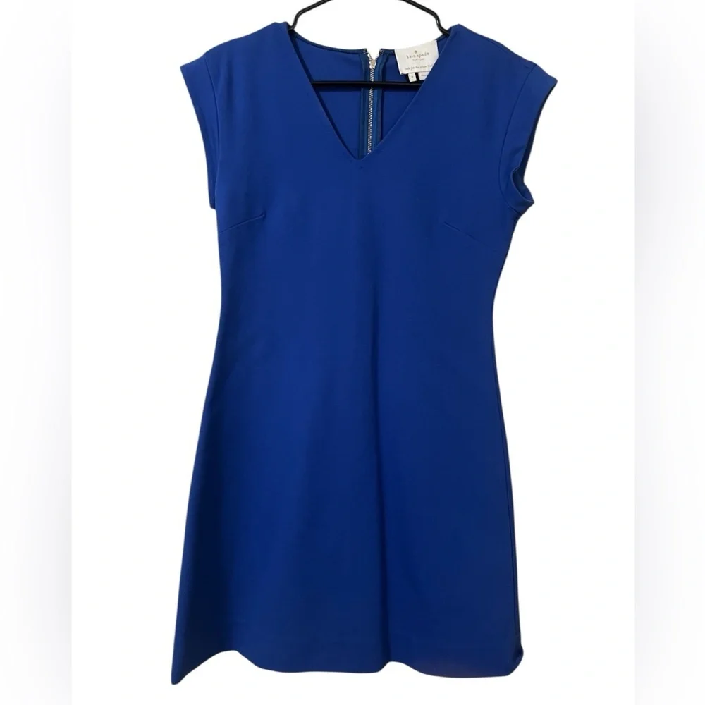 Kate Spade blue ponte knit a-line cap sleeve exposed back zipper mini dress